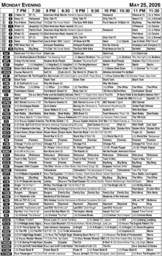 MONDAY EVENING TV LISTINGS
